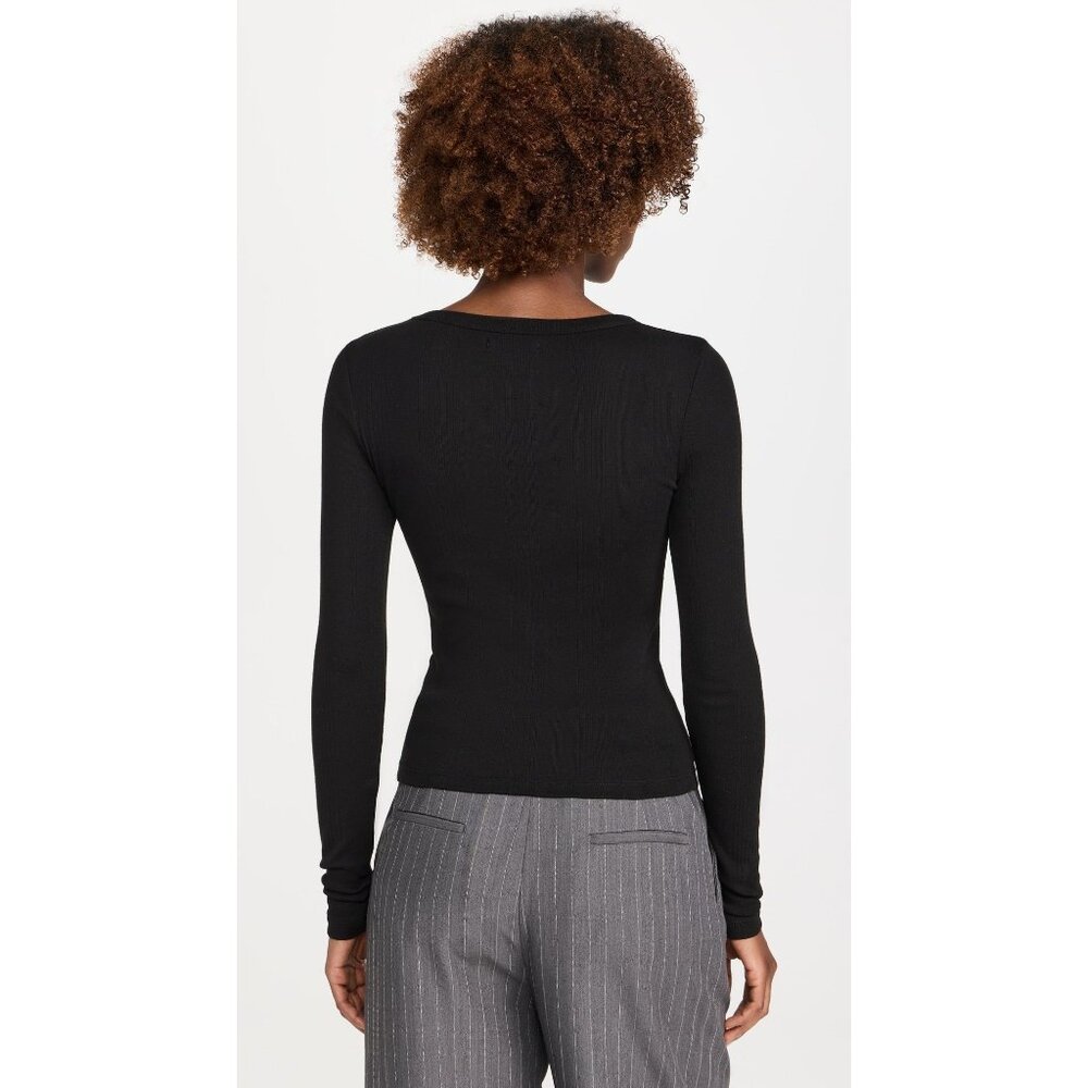 St. Agni Organic Cotton Soft Rib Long Sleeve Top in Black X-Small New Womens - Picture 11 of 12